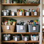 Open labeled bins without lids on a shelf